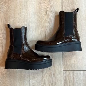 Vagabond brown patent leather Chelsea boots.